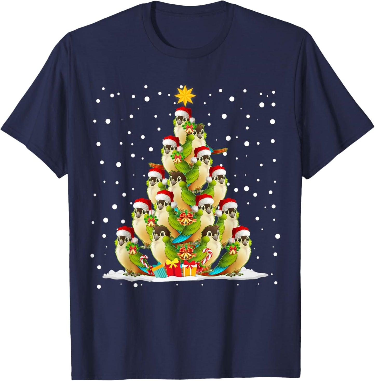 Green Cheek Conure Parrot Christmas Ornament Tree T-Shirt - T-Shirt | Navy