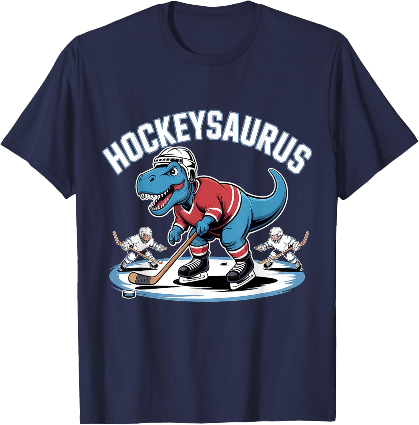 Ice Hockey Dinosaur Saurus T-Rex Funny Hockeysaurus T-Shirt - T-Shirt | Navy