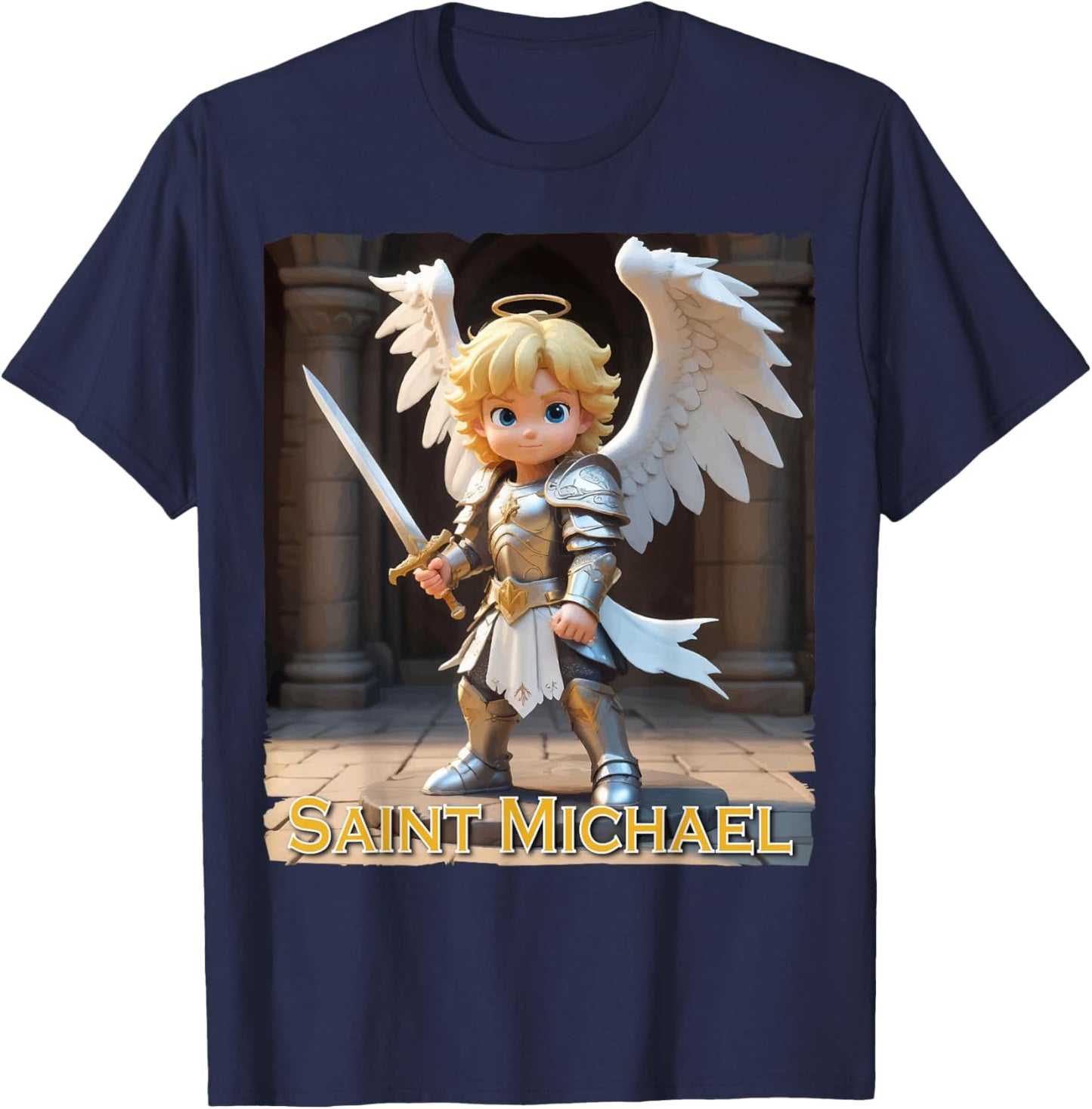 Saint Michael the Archangel for Kids Catholic Boys Cute T-Shirt - T-Shirt | Navy