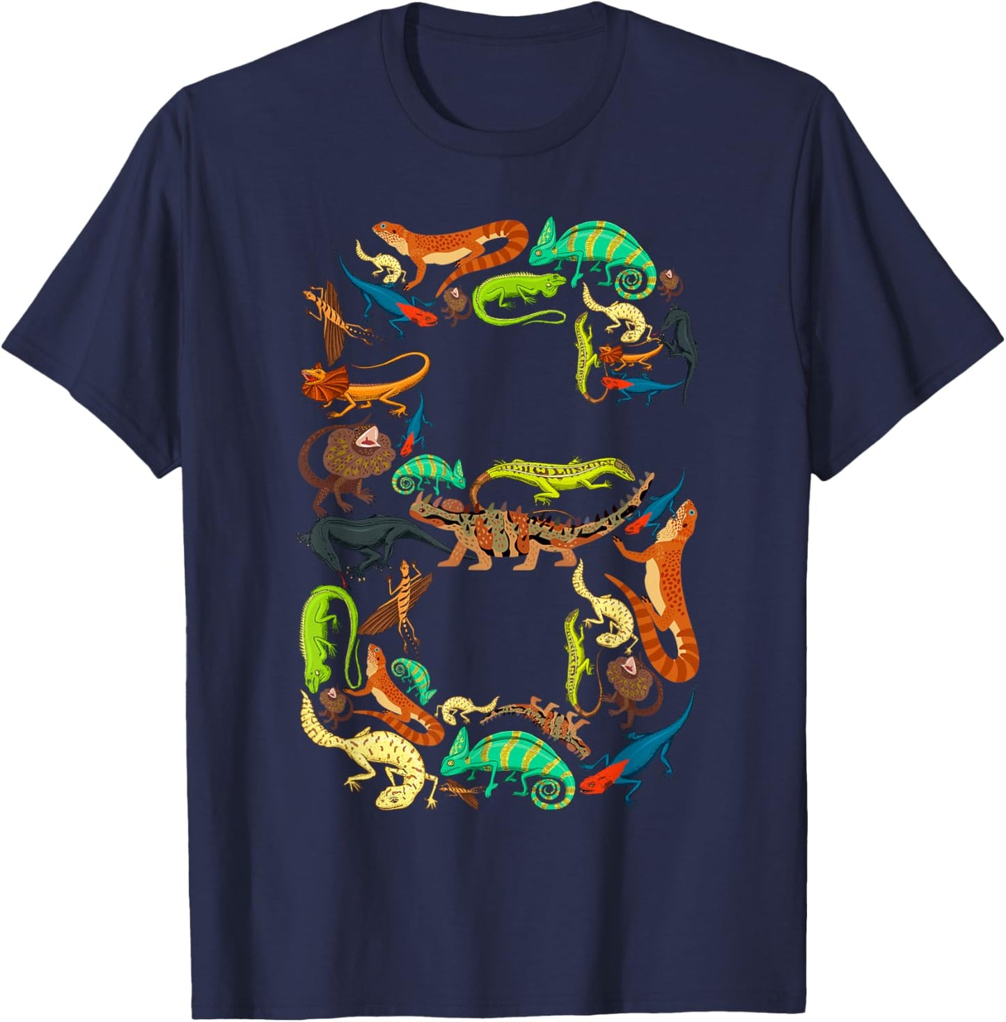 Kids 6th Birthday Reptiles Lizards Theme 6 Year Old Boys T-Shirt - T-Shirt | Navy