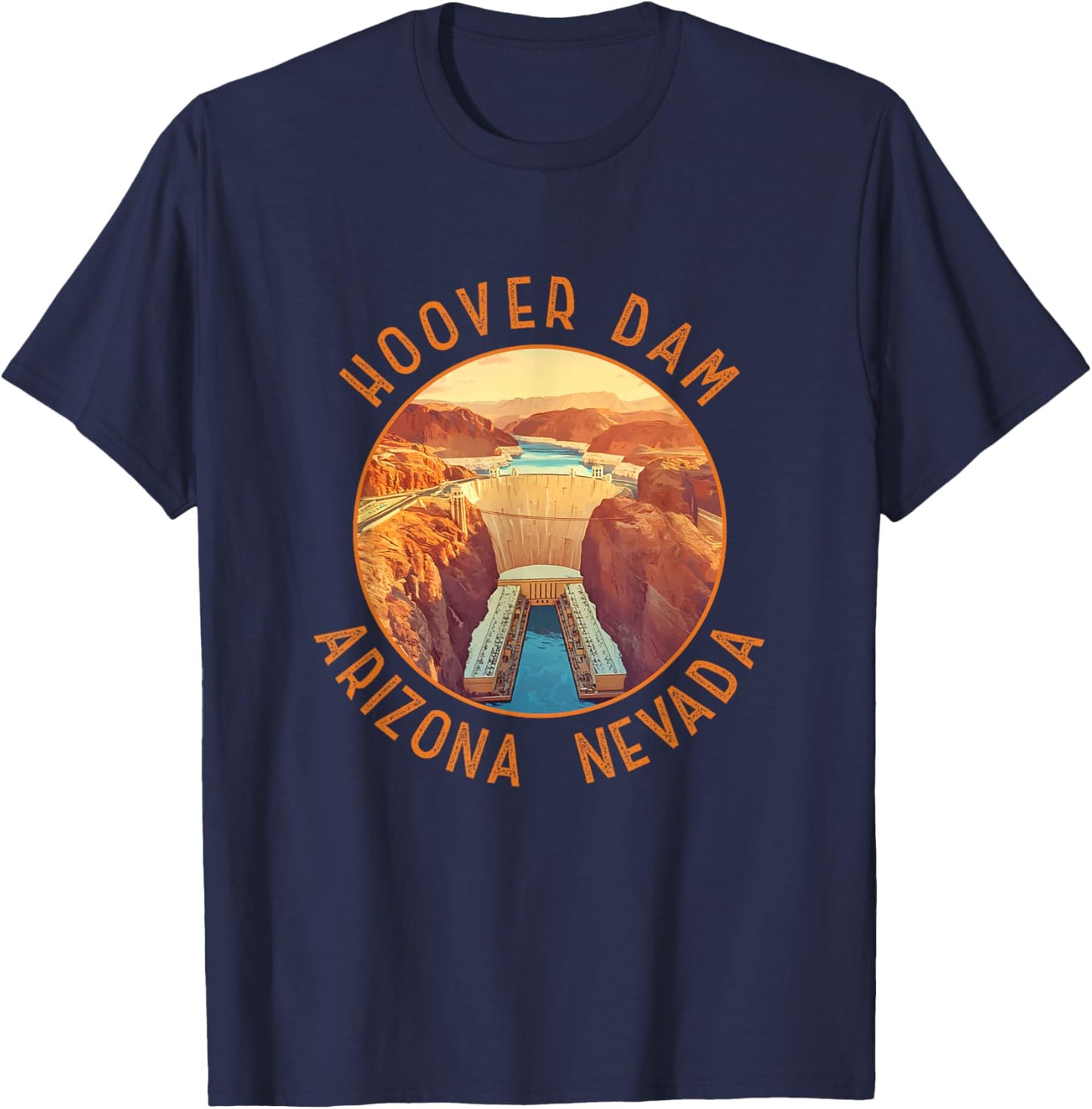 Hoover Dam Retro Distressed Circle Vintage T-Shirt - T-Shirt | Navy