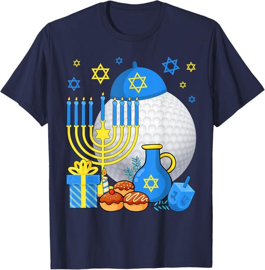 Funny Jewish Golf Ball Menorah Happy Hanukkah Chanukah Kids T-Shirt - T-Shirt | Navy