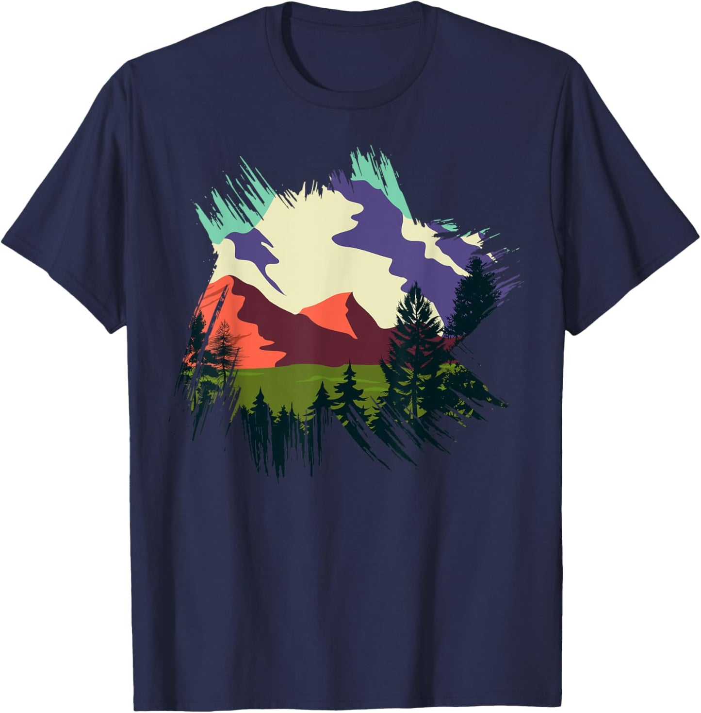 Timeless Mountain, Nature Trees and Forest T-Shirt - T-Shirt | Navy