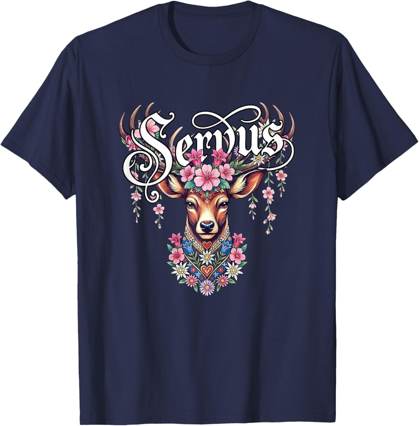 Trachtenshirt Damen Trachten bayrisch Dirndl Servus T-Shirt - T-Shirt | Navy