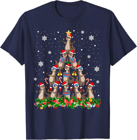 Santa ELF Reindeer Otter Christmas Tree T-Shirt - T-Shirt | Navy
