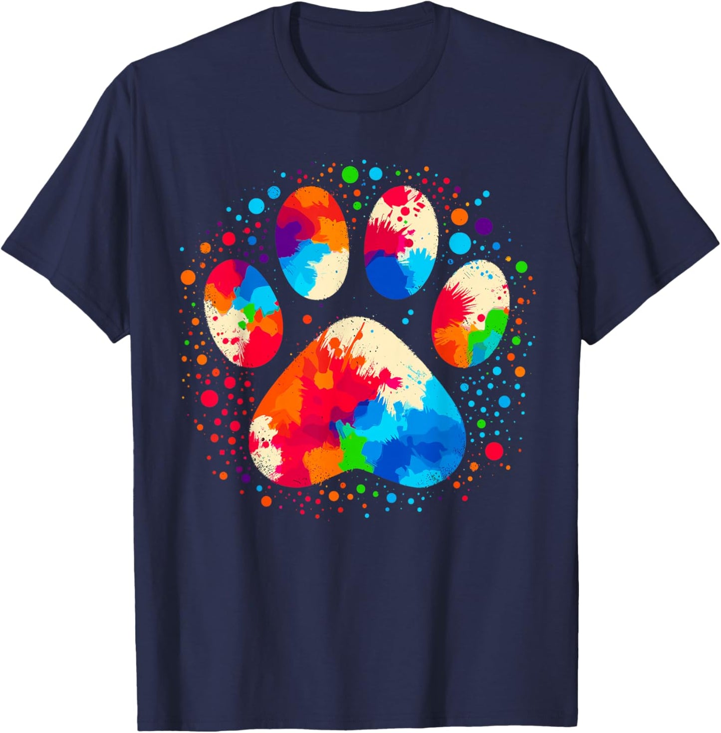 Dog Paw Design Dog Lovers , Black, Small, Short Sleeve, Classic Fit, Modern Dog Paw Print T-Shirt - T-Shirt | Navy