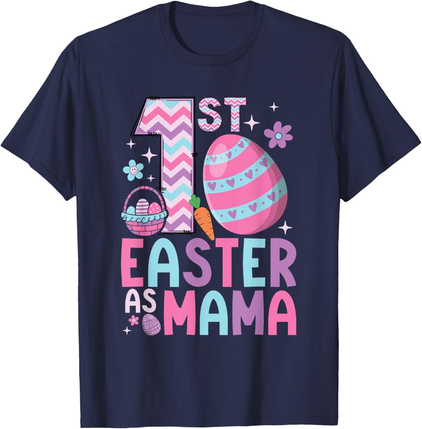 First Easter As Mama Matching Family 1st Easter New Mom T-Shirt - T-Shirt | Navy