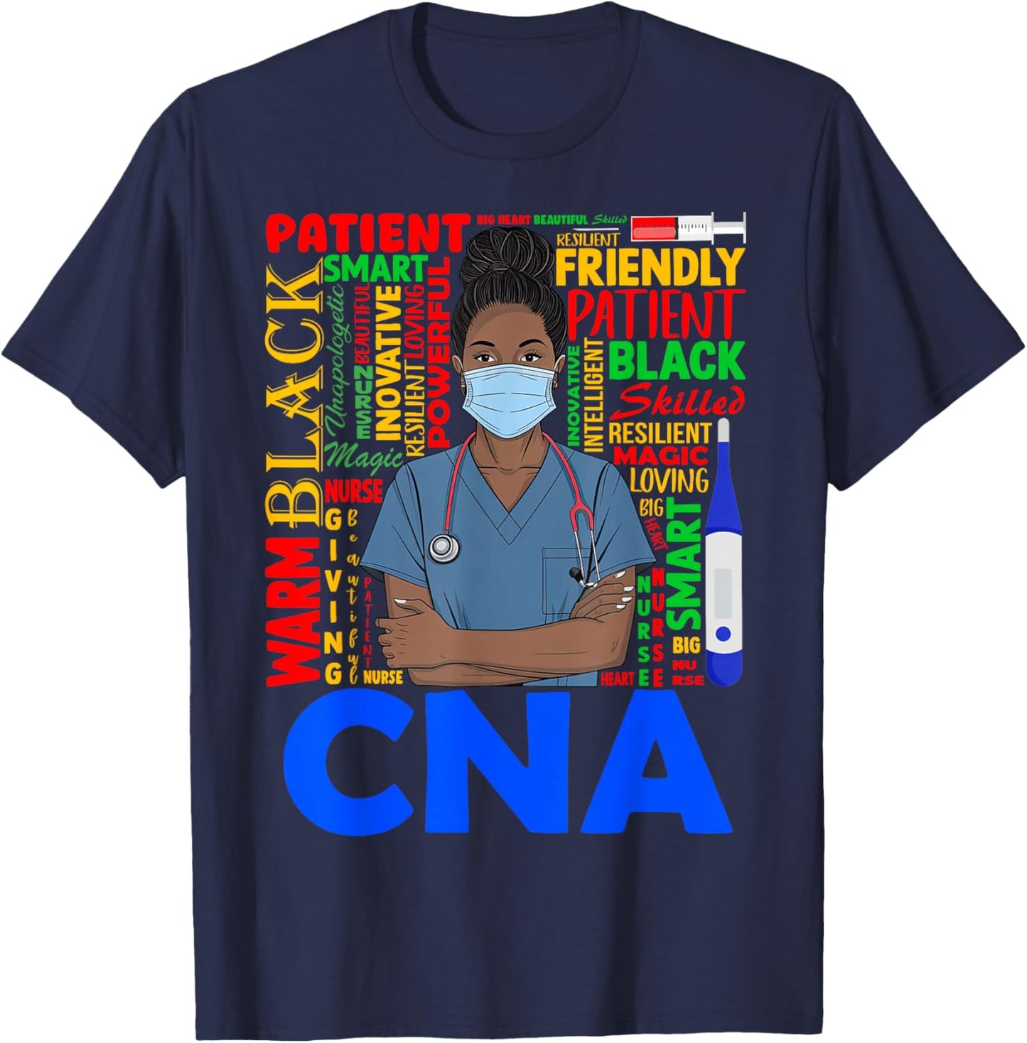 Black Strong Nurse CNA Afro Melanin African American Women T-Shirt - T-Shirt | Navy