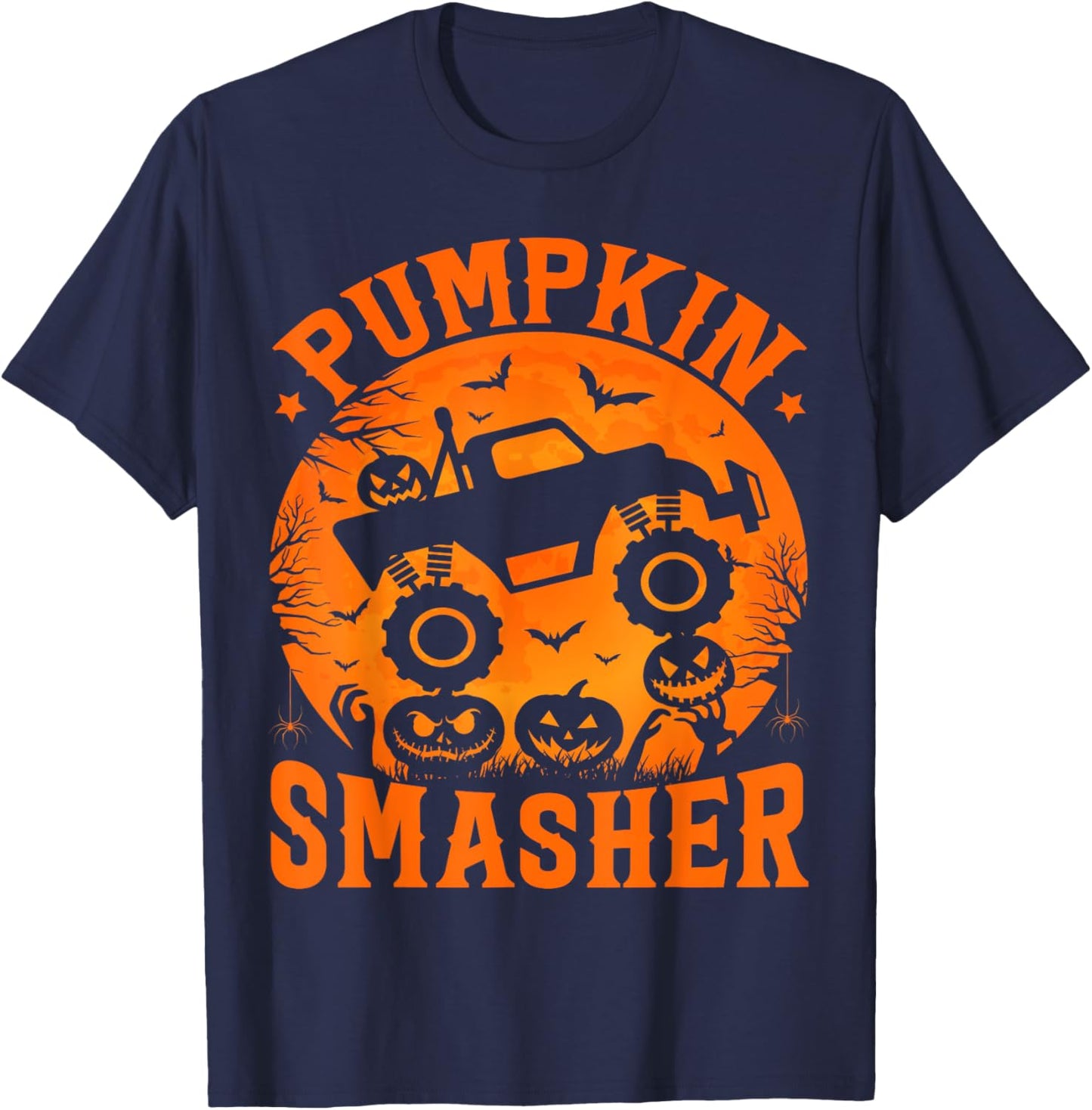 Pumpkin Smasher Halloween Kids Monster Truck Halloween Boy T-Shirt - T-Shirt | Navy