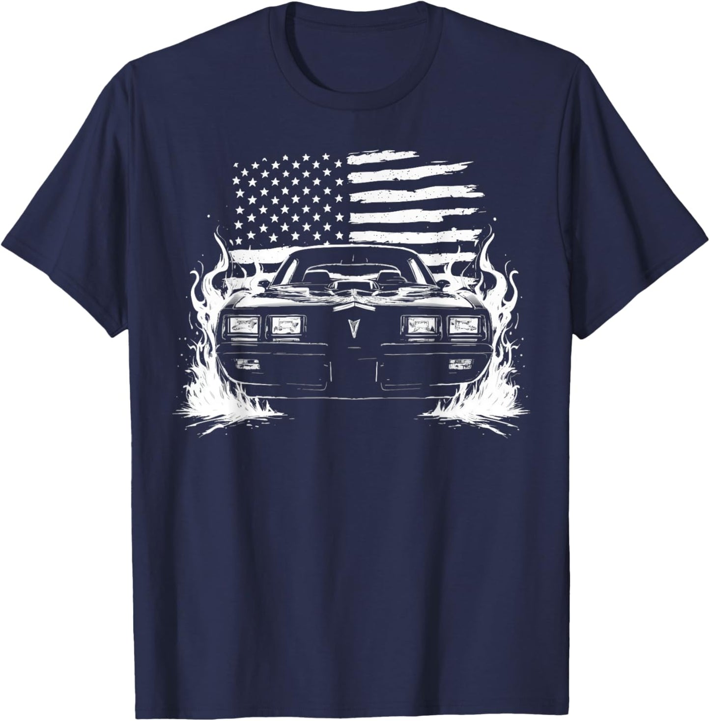 1980's Trans Am Muscle Car Patriotic Flag Flame Trans AM T-Shirt - T-Shirt | Navy