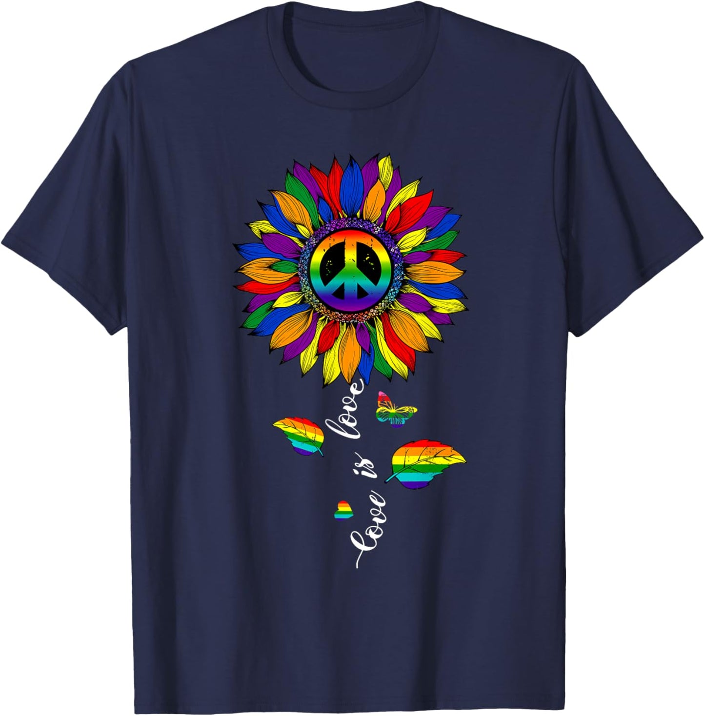 Love Rainbow Sunflower LGBT Gay Lesbian Pride Ally Women T-Shirt - T-Shirt | Navy