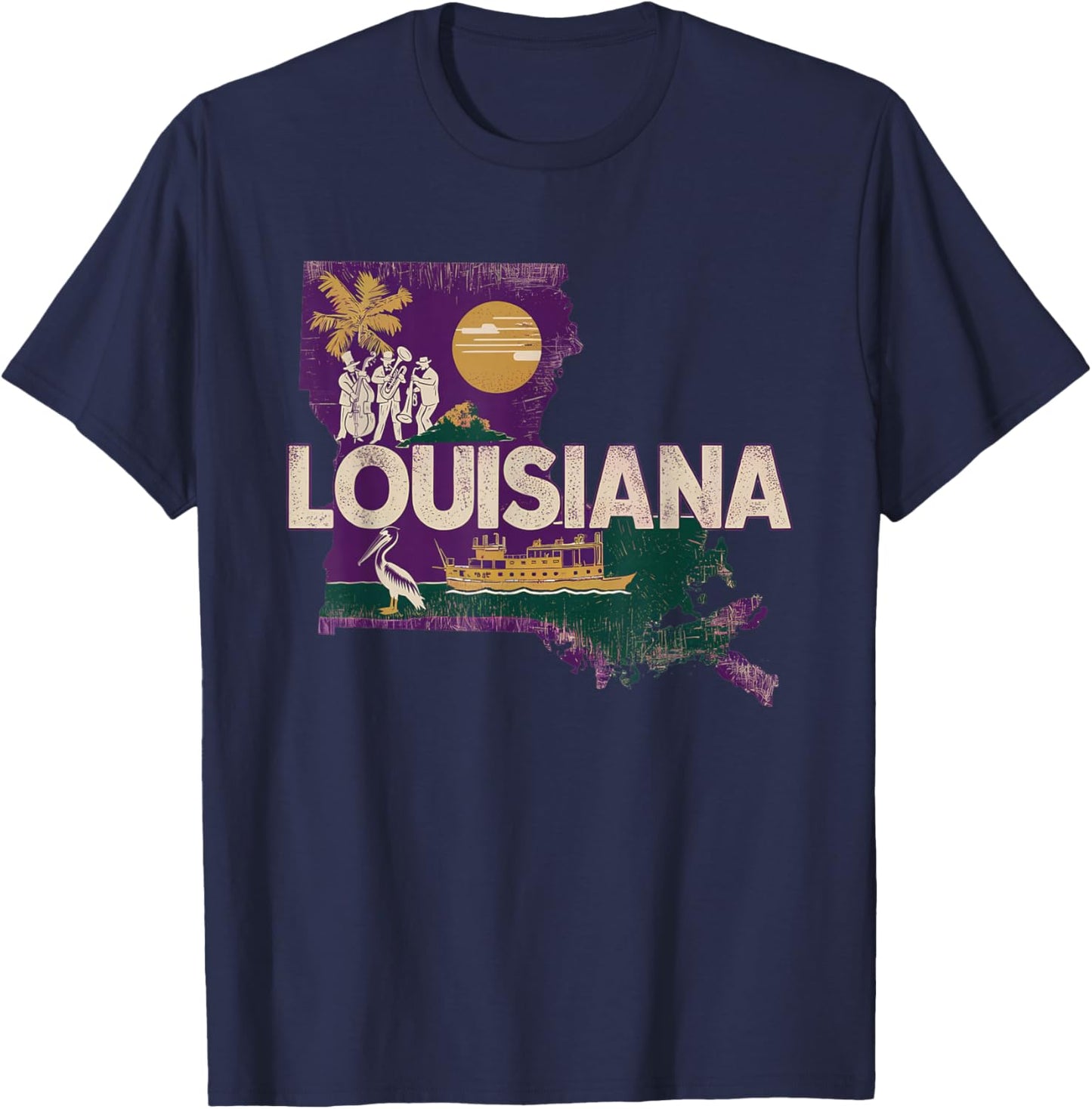 Louisiana State of Louisiana Retro Louisiana T-Shirt - T-Shirt | Navy