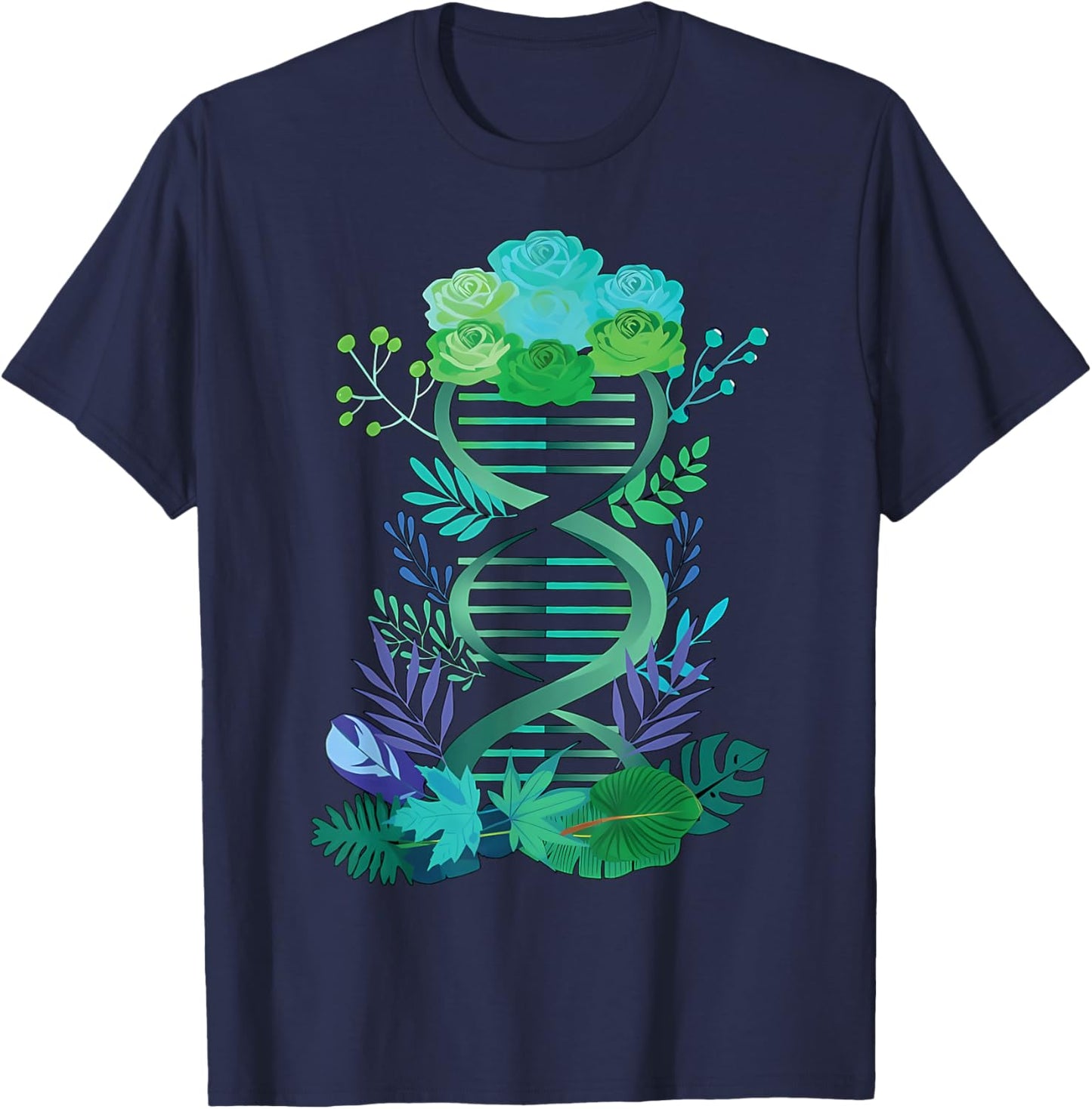 DNA Double Helix Floral Biochemistry Science Teacher T-Shirt - T-Shirt | Navy