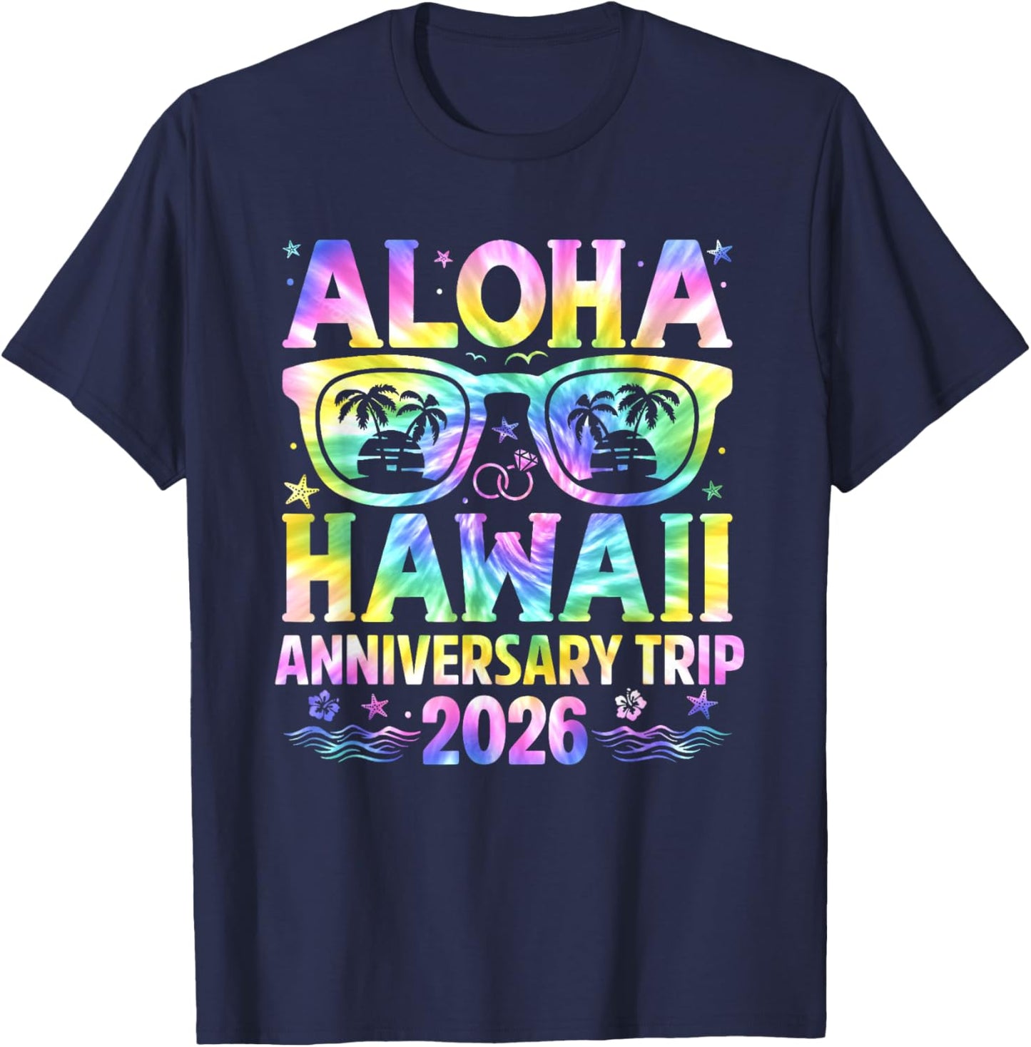 Aloha Hawaii Anniversary Trip 2026 Couple Matching Vacation T-Shirt - T-Shirt | Navy