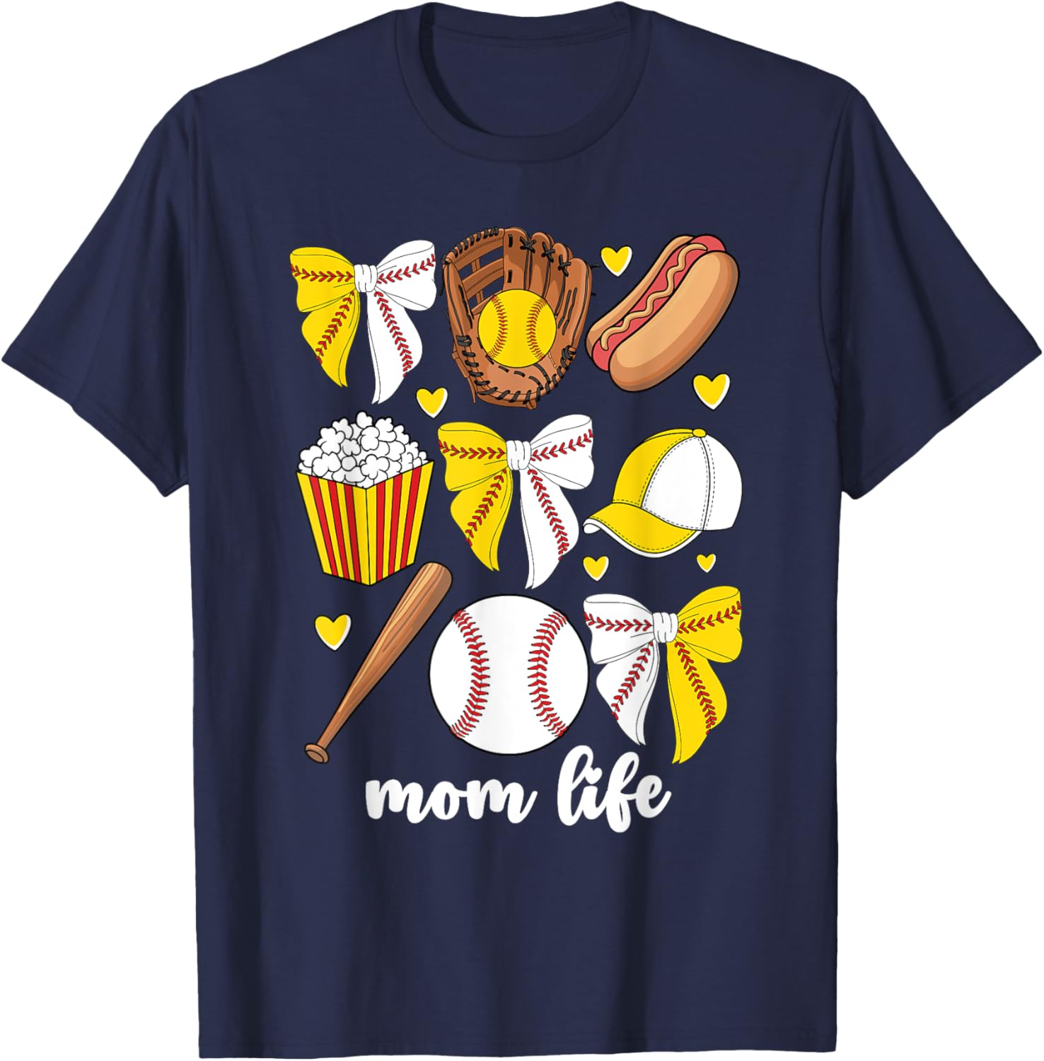 Half Baseball And Softball Mom Mama Life Coquette Bow Women T-Shirt - T-Shirt | Navy