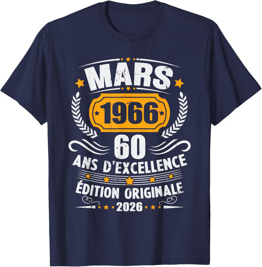 Vintage March 1966 60th Birthday Gift Man Woman T-Shirt - T-Shirt | Navy
