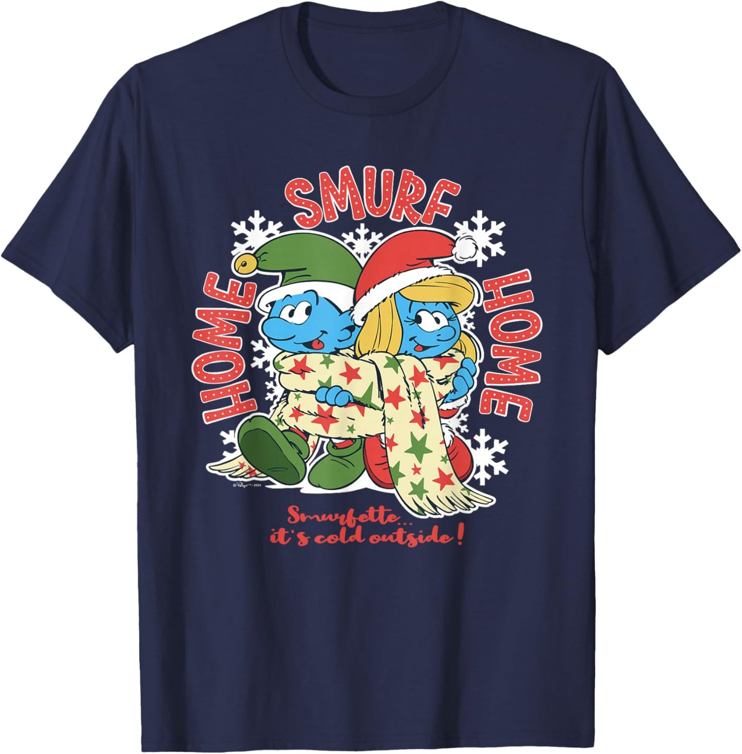 The Smurfs Home Smurf Home, Christmas With Smurfette T-Shirt - T-Shirt | Navy