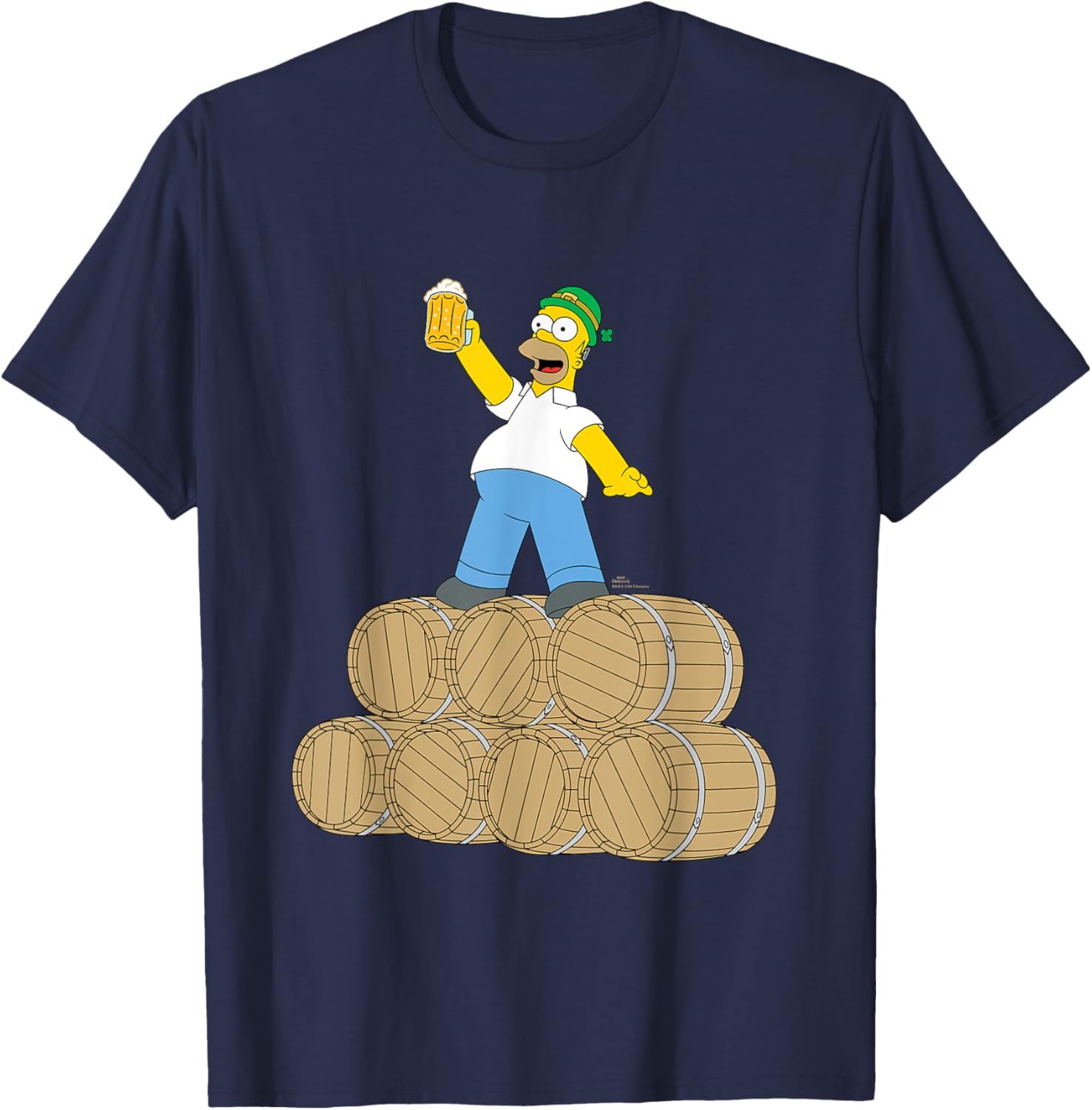 NEW The Simpsons St. Patrick's Day Homer Duff Beer Barrels T-Shirt - T-Shirt | Navy