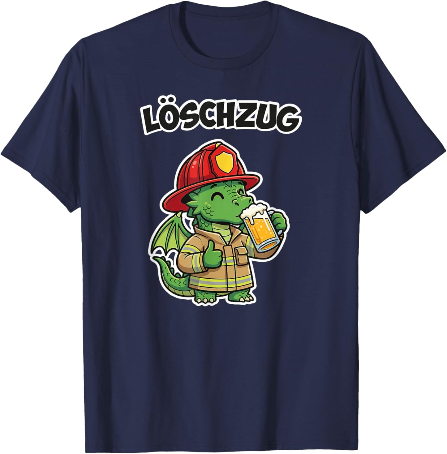 Feuerwehr Drache mit Bier Löschzug - Lustiges Feuerwehrteam T-Shirt - T-Shirt | Navy