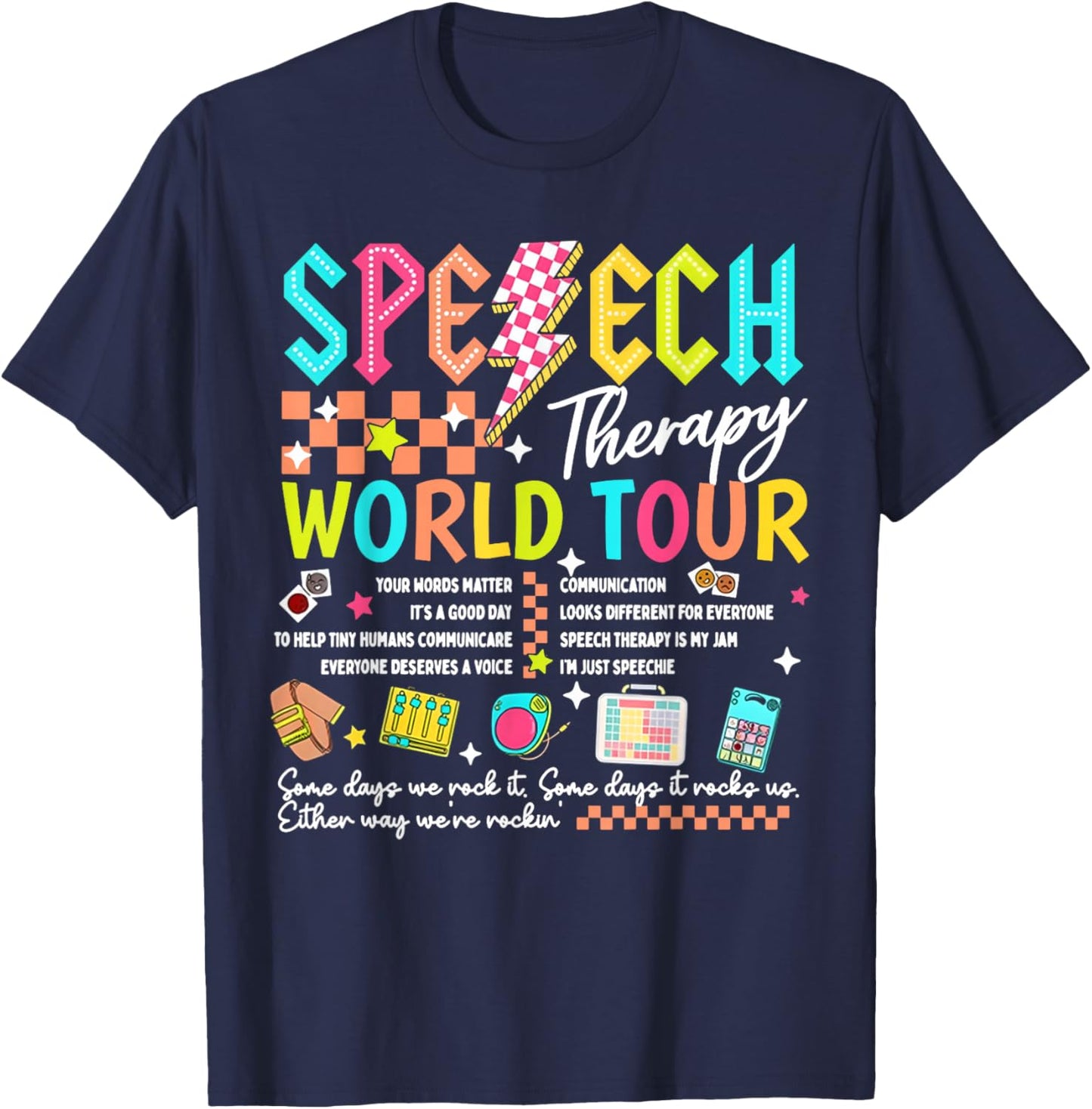 Speech Therapy World Tour Retro Lightning SLP Pathologist T-Shirt - T-Shirt | Navy