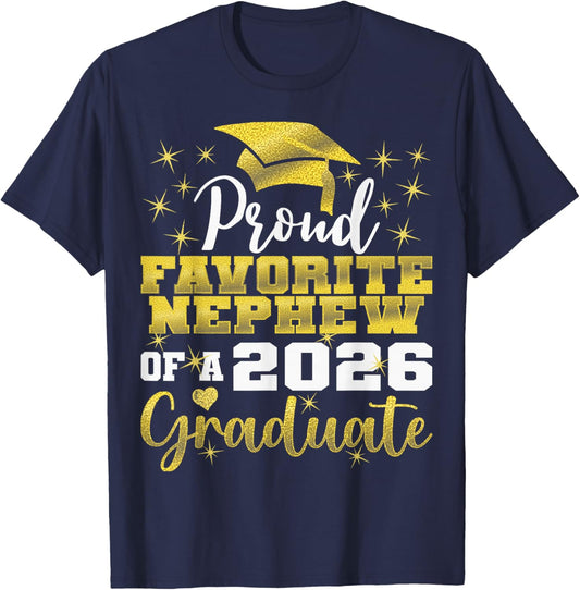 Super Proud Favorite Nephew of 2026 Graduate Senior Family T-Shirt - T-Shirt | Navy