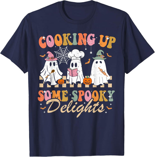 Funny Ghost Cooking For Cook and Kitchen Lovers Halloween T-Shirt - T-Shirt | Navy