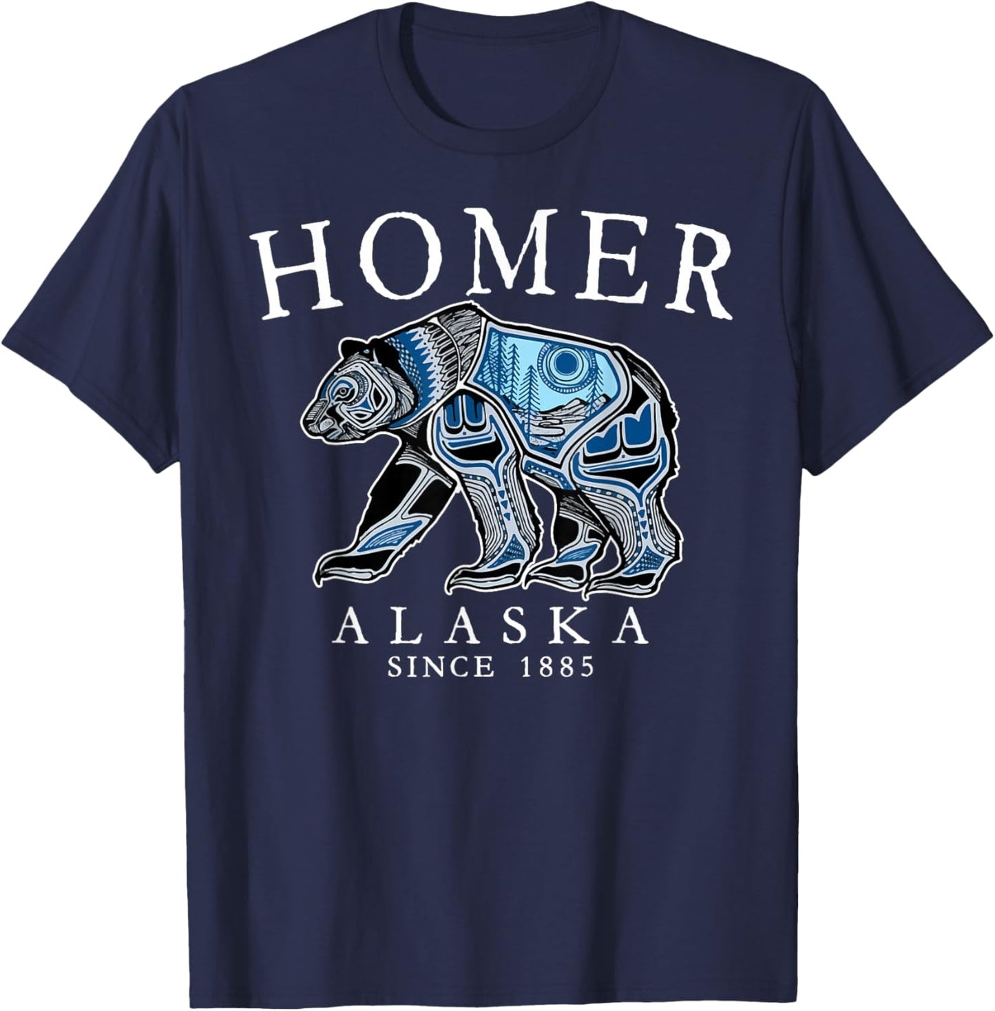 Homer Alaska Tribal Art Bear Since 1885 White Letters T-Shirt - T-Shirt | Navy