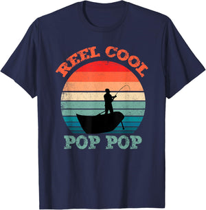 Reel Cool Pop-Pop Fishing Funny Vintage Retro PopPop T-Shirt - T-Shirt | Navy