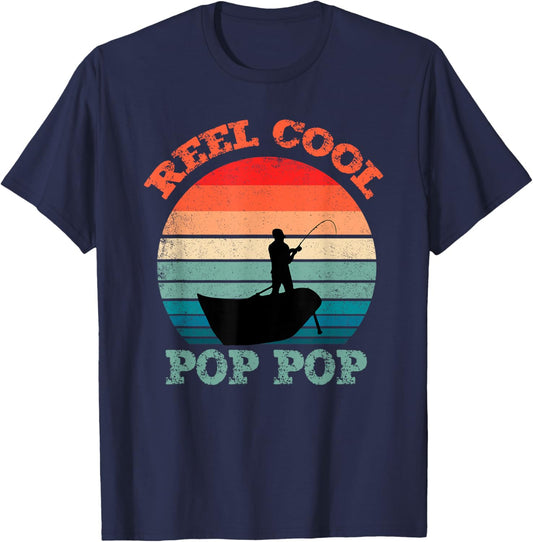 Reel Cool Pop-Pop Fishing Funny Vintage Retro PopPop T-Shirt - T-Shirt | Navy