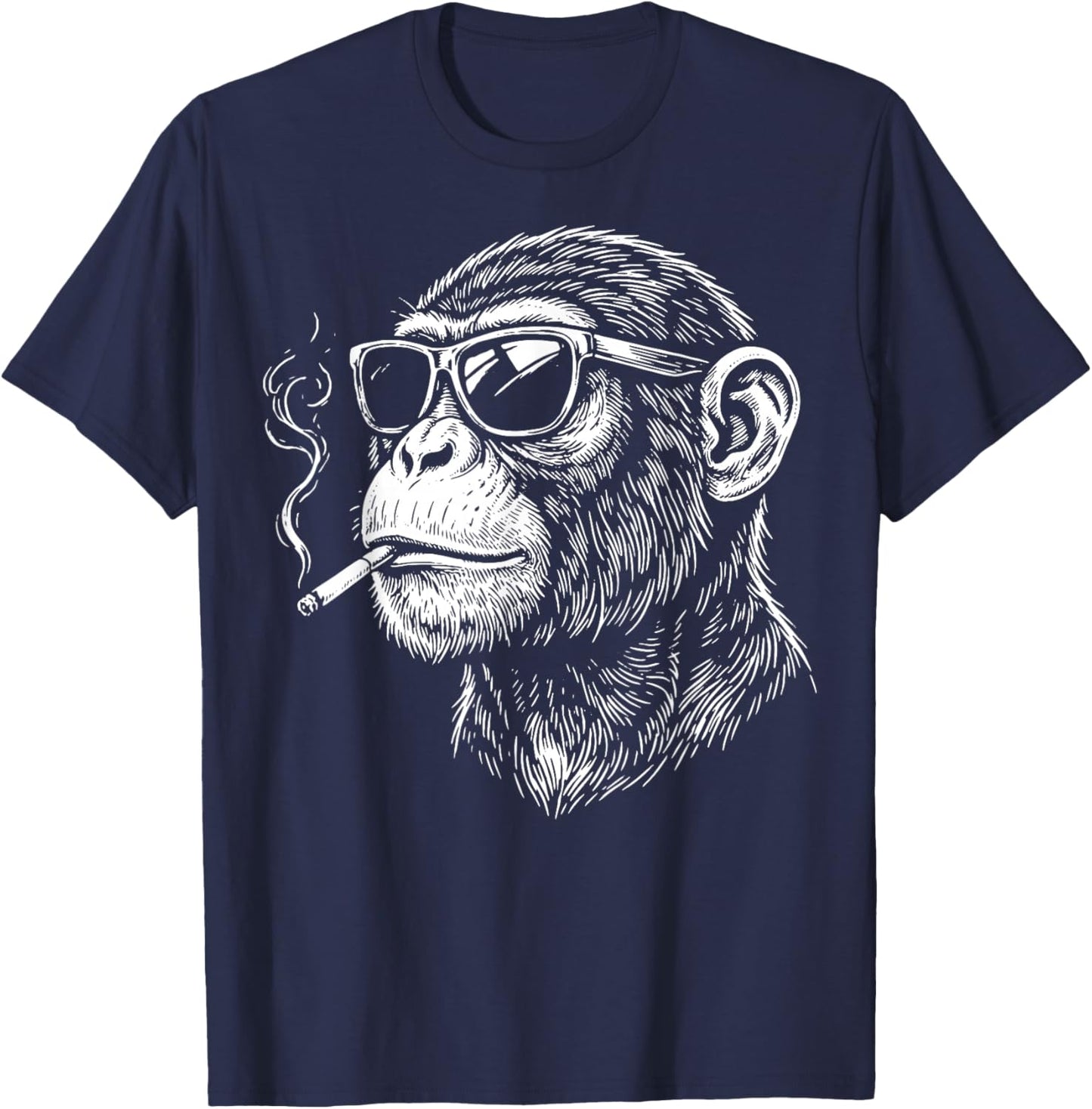 Monkey Smoking Cigarette T-Shirt - T-Shirt | Navy
