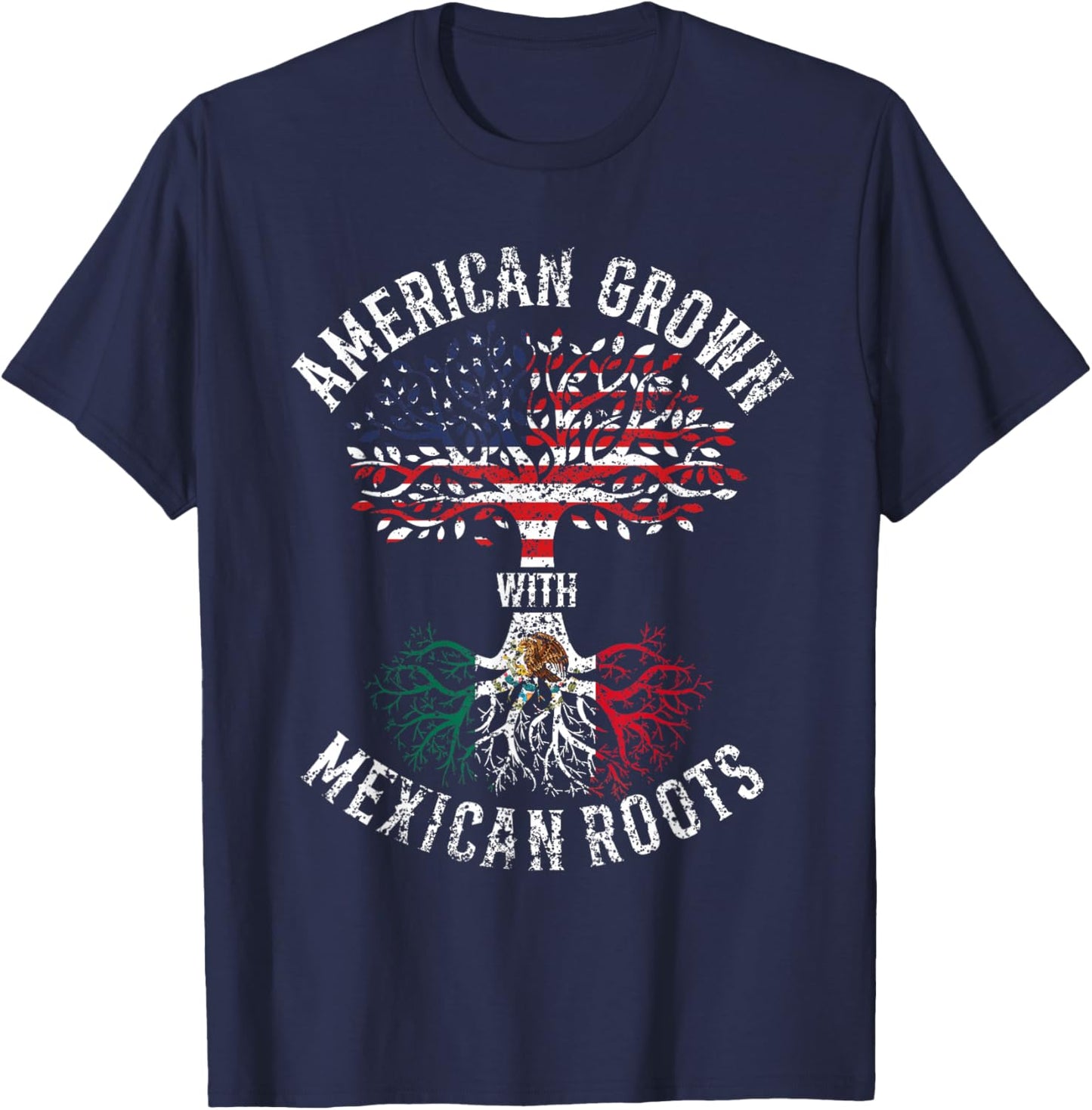 American Grown with Mexican Roots USA Mexico T-Shirt - T-Shirt | Navy