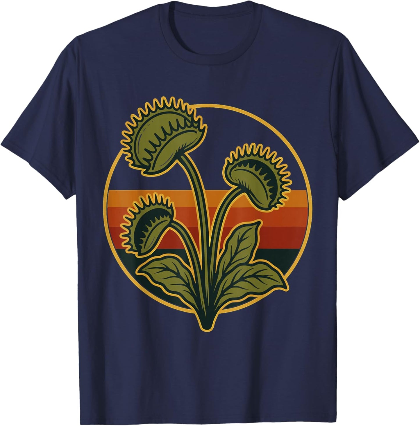 Vintage Venus Flytrap Retro Sunset Carnivorous Plant T-Shirt - T-Shirt | Navy