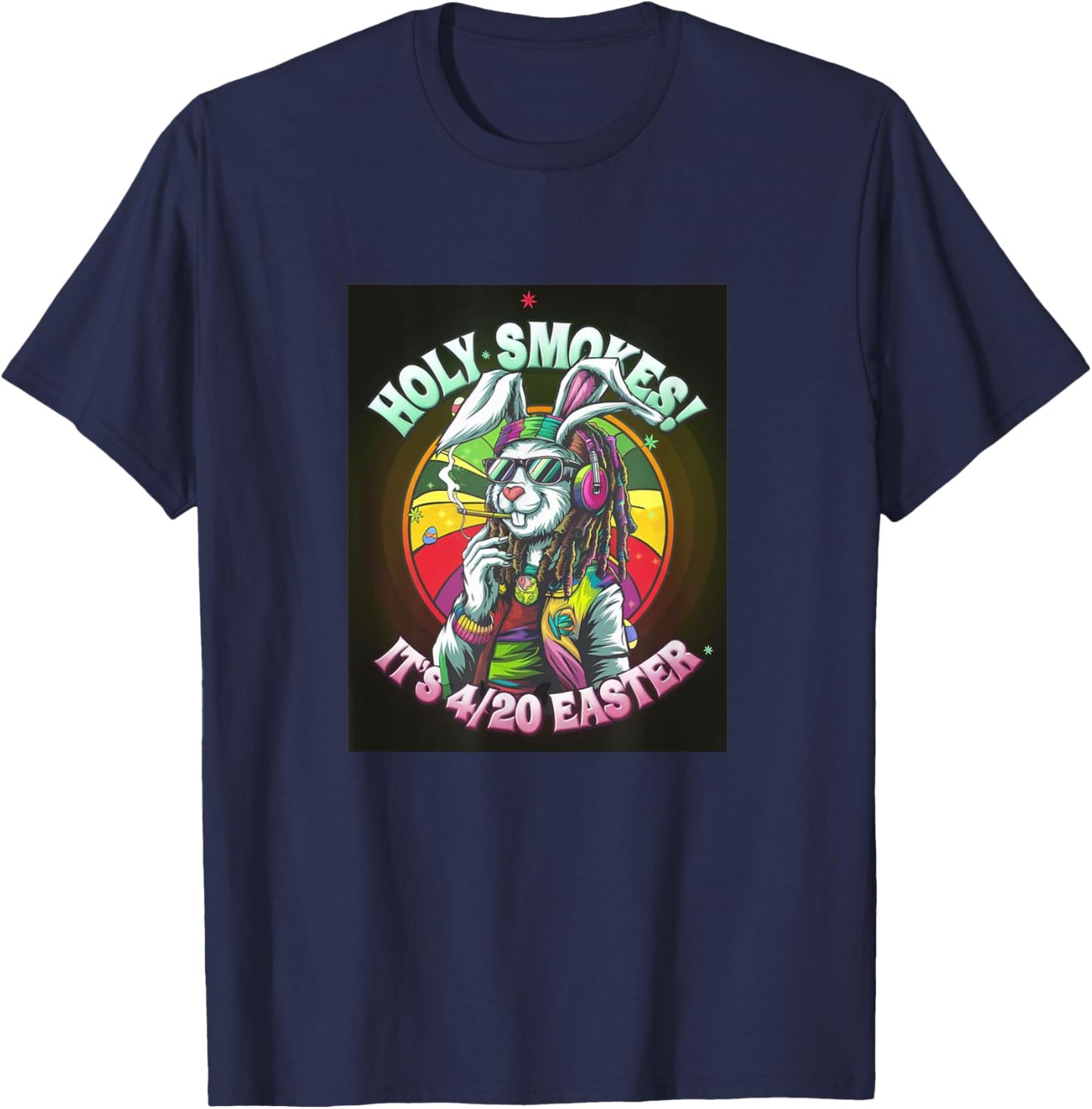 Holy Smokes 420 Easter Rabbit Smoking Weed Cannabis Vintage T-Shirt - T-Shirt | Navy
