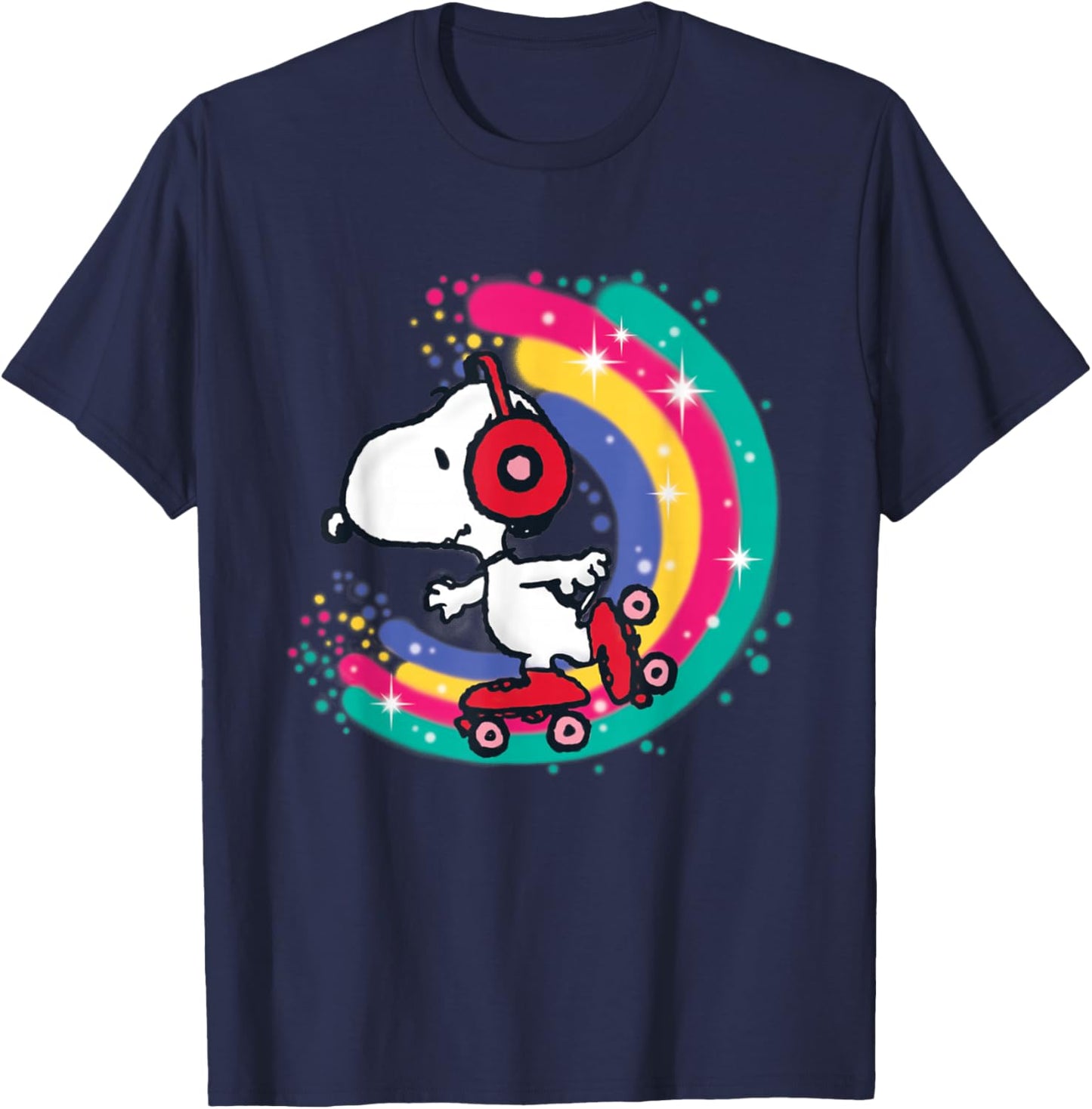 Peanuts Snoopy Roller Skating Rainbow T-Shirt - T-Shirt | Navy