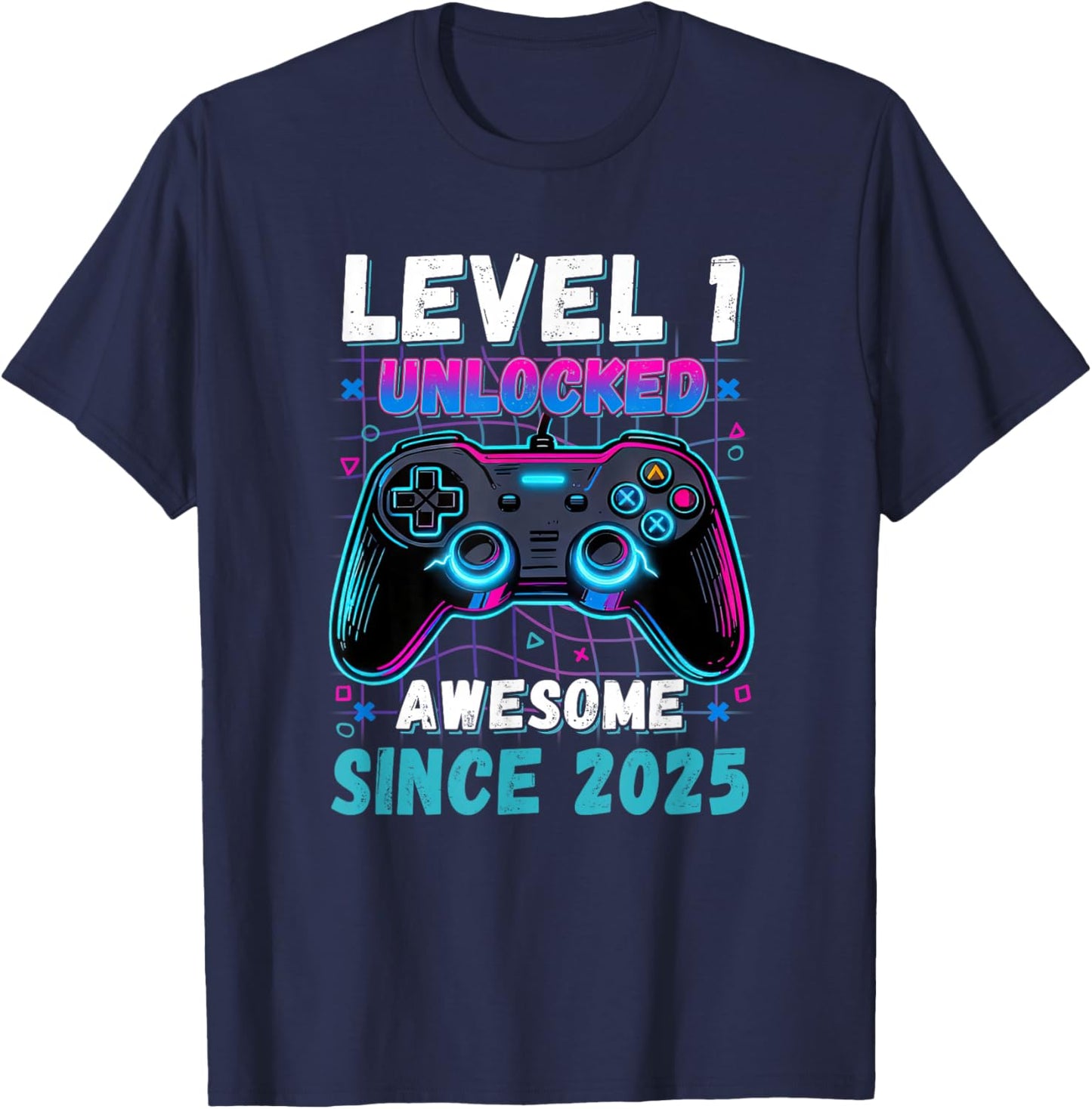 Level 1 Unlocked Awesome Since 2025 First 1st Birthday Boys T-Shirt - T-Shirt | Navy
