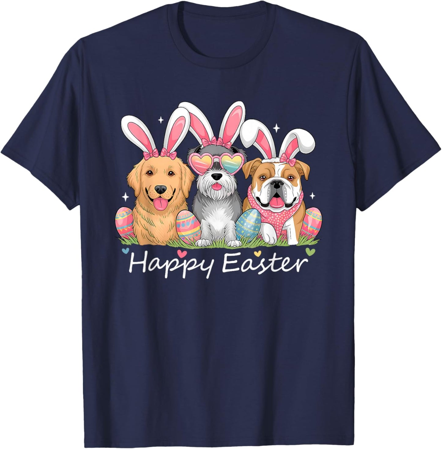 Cute Funny Easter Outfit Women Girls Kids Happy Easter Dogs T-Shirt - T-Shirt | Navy