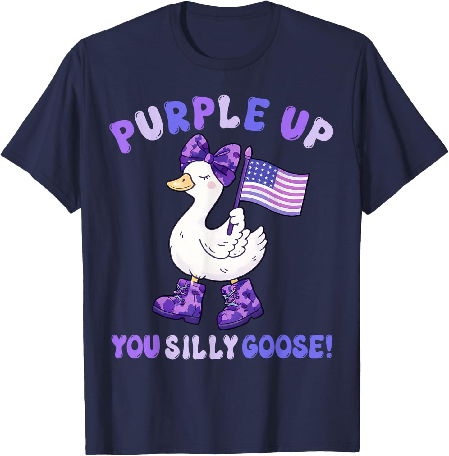 Purple Up Military Kids You Silly Goose Funny Coquette Bow T-Shirt - T-Shirt | Navy