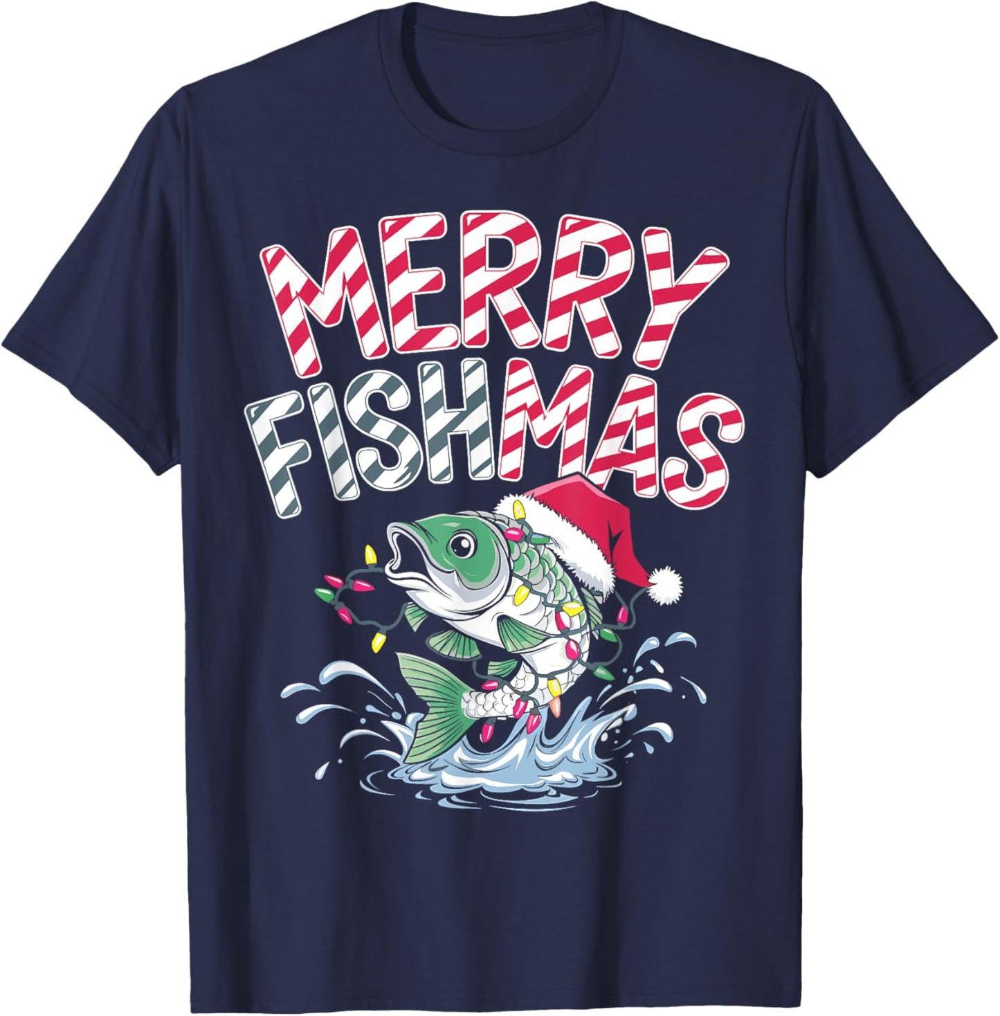 Merry Fishmas Santa Fishing Lovers Funny Fisherman Christmas T-Shirt - T-Shirt | Navy