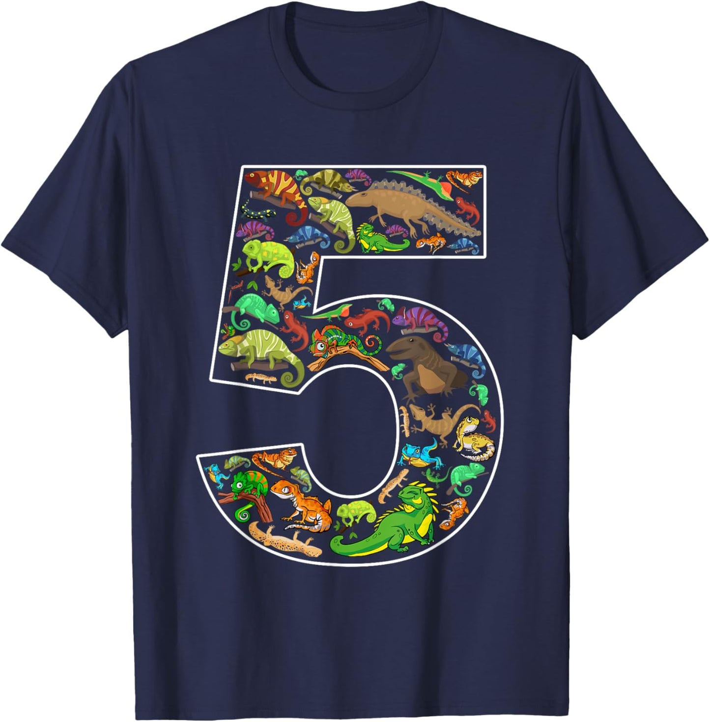 5th Birthday Reptile Theme 5 Year Old Birthday Boy Girl T-Shirt - T-Shirt | Navy