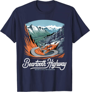 Beartooth Highway Montana Wyoming Mountains Winding Road T-Shirt - T-Shirt | Navy