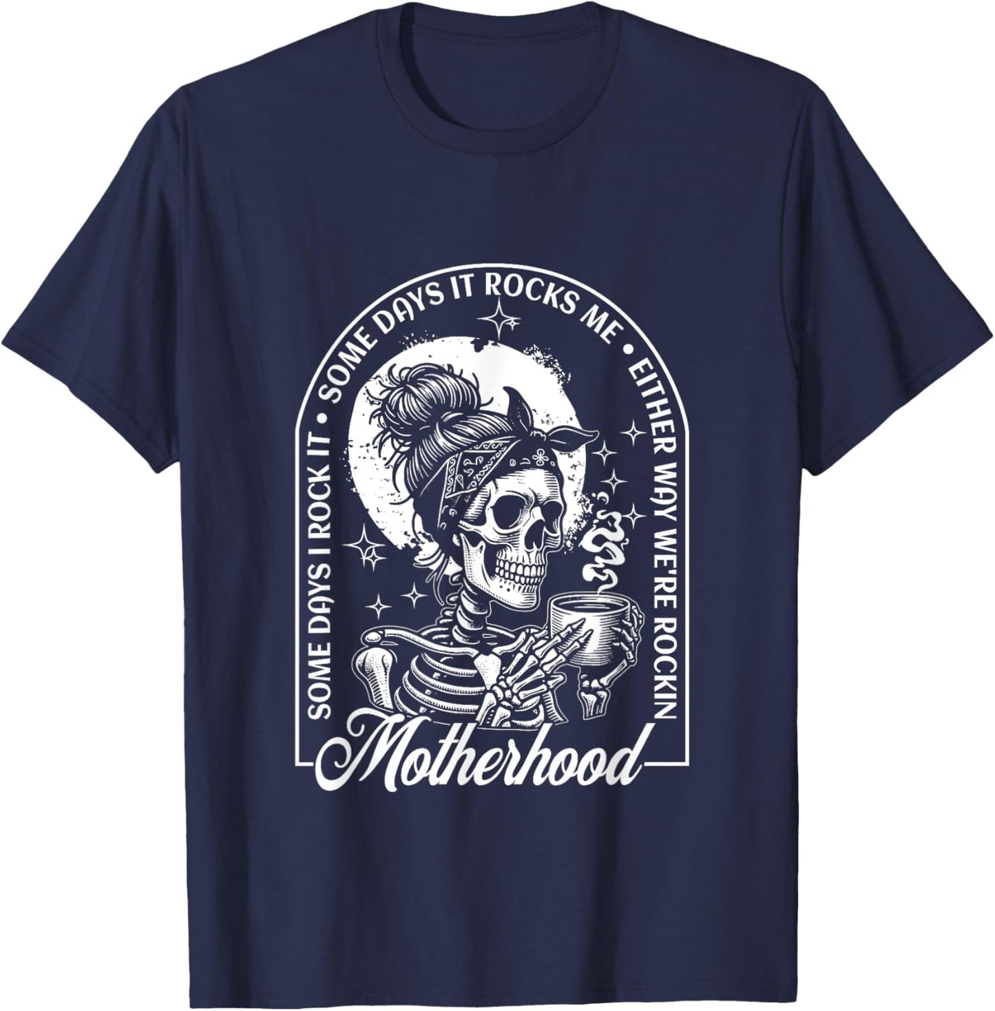 Motherhood Some Days I Rock It Some Days It Rocks Me Retro T-Shirt - T-Shirt | Navy
