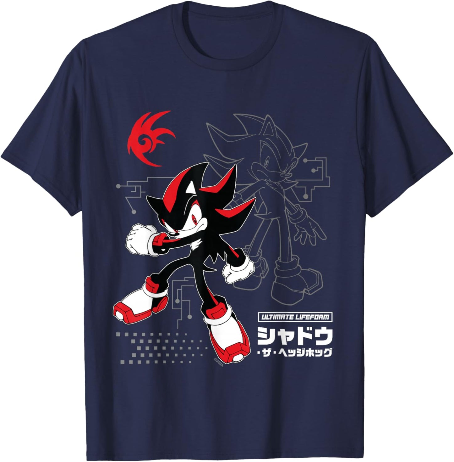 Sonic the Hedgehog Shadow Red Strike Action Pose T-Shirt - T-Shirt | Navy