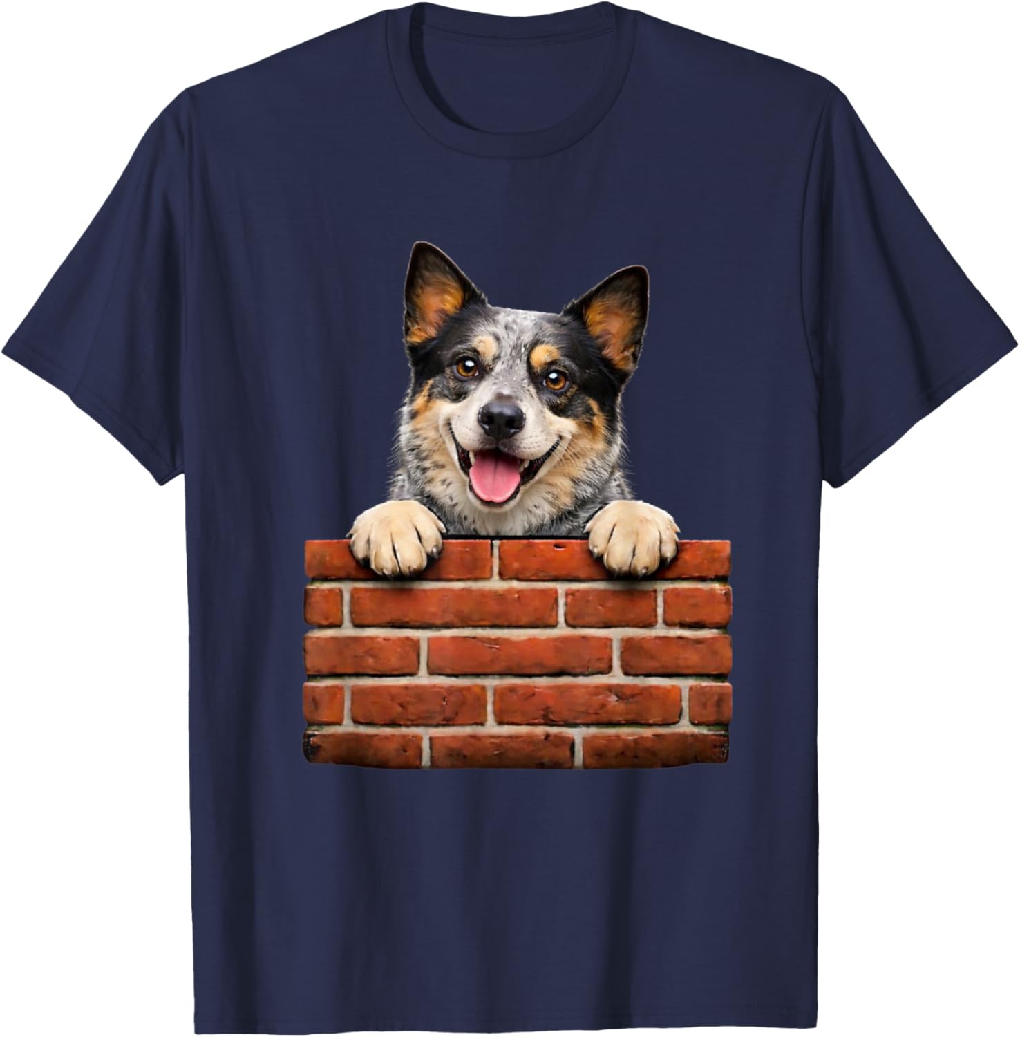 Blue Heeler Dog Brique Wall Design Funny Blue Heeler T-Shirt - T-Shirt | Navy