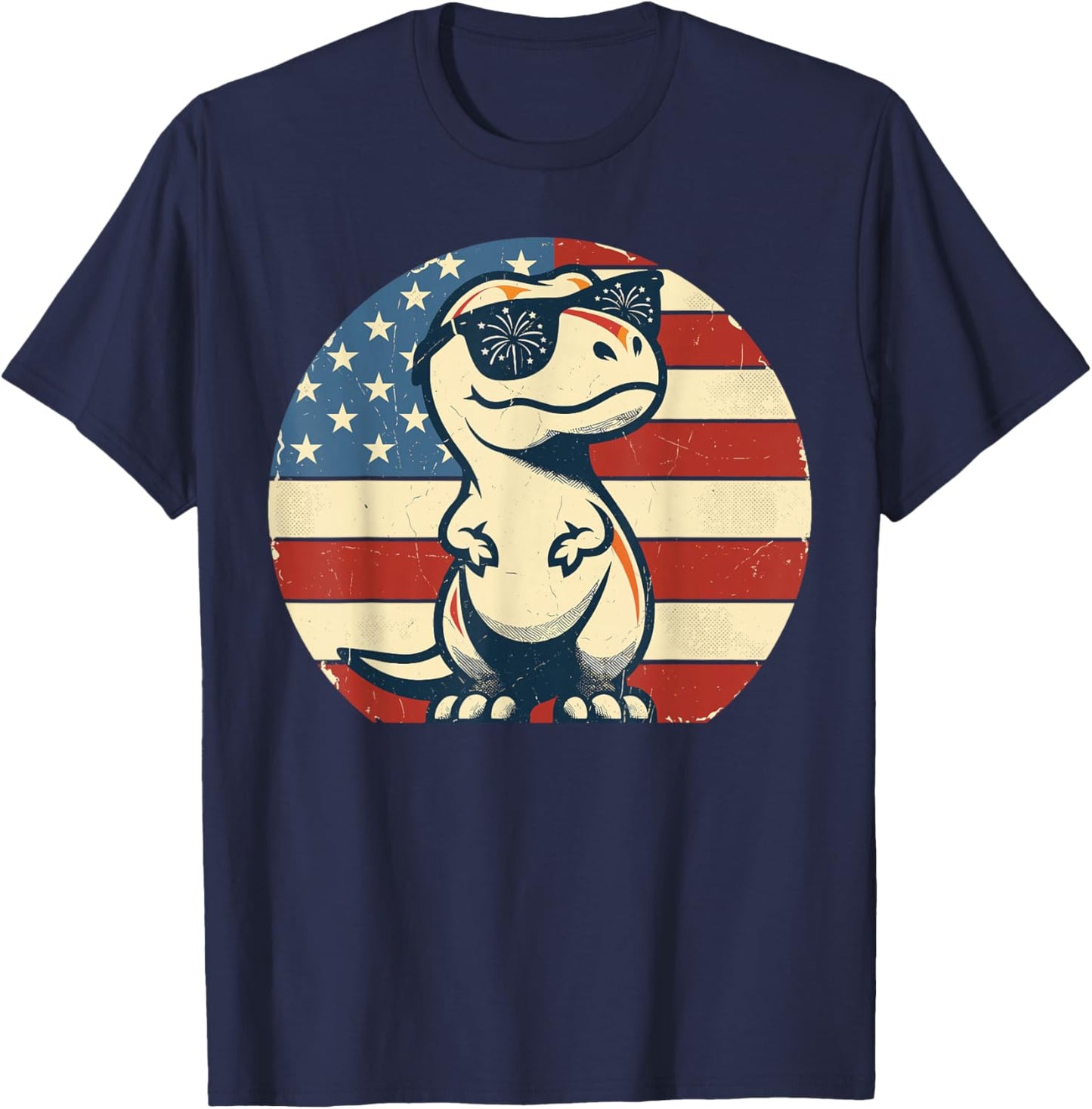 Retro T-Rex 4th of July America Funny Independence Day T-Shirt - T-Shirt | Navy