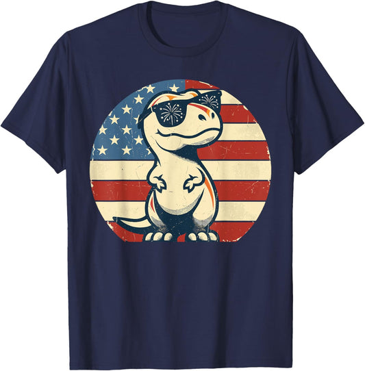 Retro T-Rex 4th of July America Funny Independence Day T-Shirt - T-Shirt | Navy