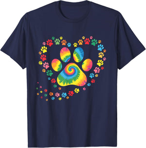 Tie Dye Dog Paw Heart Animal Lover Puppy Pet Mom Women Girls T-Shirt - T-Shirt | Navy