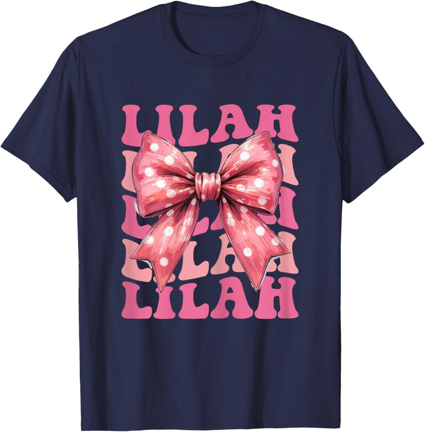 Lilah Name Coquette Bow Aesthetic Girls T-Shirt - T-Shirt | Navy