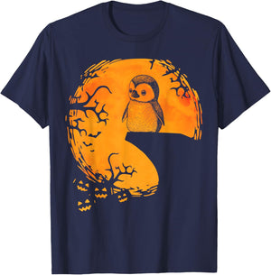 Funny Penguin Halloween Moon Silhouette Spooky Penguin Lover T-Shirt - T-Shirt | Navy