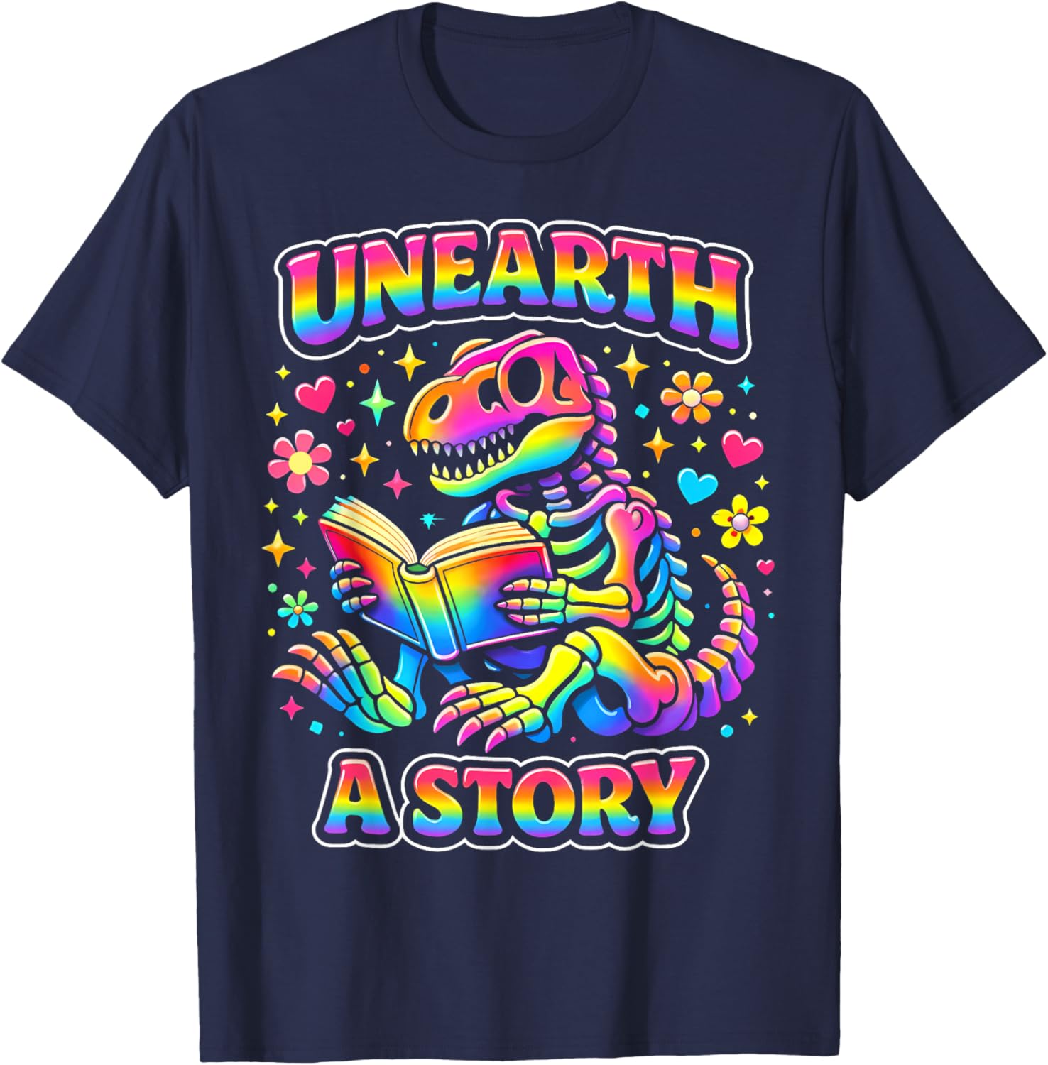 Unearth A Story T-Rex 2026 Summer Reading 2026 Archeologist T-Shirt - T-Shirt | Navy