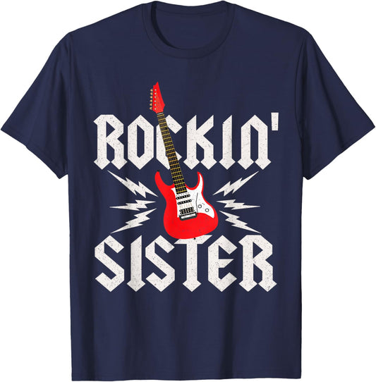 Sister Rockin One Birthday Family Matching Rock Guitar T-Shirt - T-Shirt | Navy